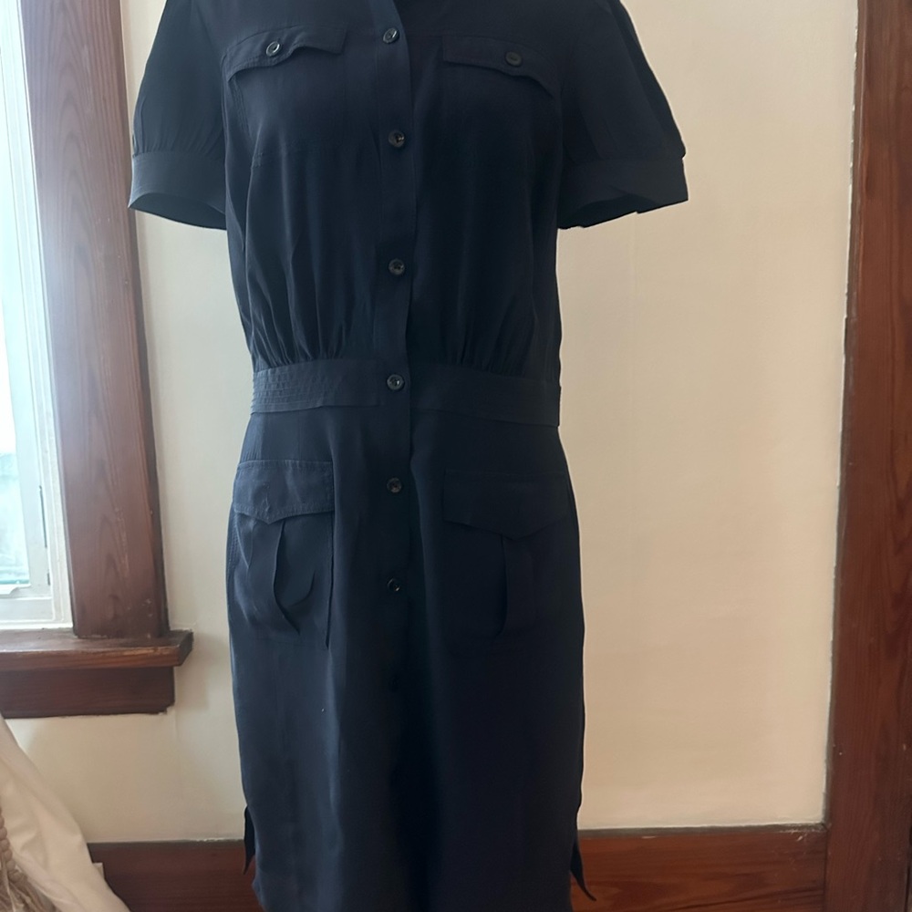 Tory Burch Black Midi Dress with Button Detail